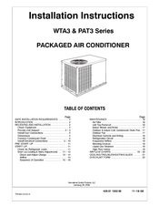 International comfort products WTA3 Series Installation Instructions Manual