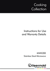 Kleenmaid MWK200 Instructions For Use And Warranty Details