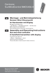 Centronic SunWindControl SWC545A-II Assembly And Operating Instructions Manual