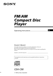 Sony CDX-C90 - Fm/am Compact Disc Player Operating Instructions Manual