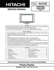 Hitachi 32PD7800 Service Manual