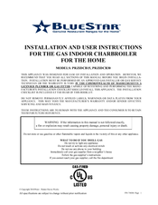 BlueStar PRZIDCB30 Installation And User Instructions Manual