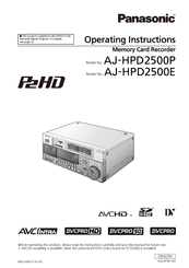 Panasonic P2HD AJ-HPD2500P Operating Instructions Manual