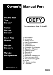 DEFY upright refrigerator Owner's Manual
