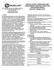 Ouellet SERIES OPX Installation, Operating And Maintenance Instructions