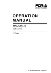 FOR-A MV-160HS Multi Viewer Operation Manual