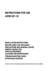 Whirlpool ACM 631 IX Installation Instructions Manual