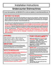 American Dish Service ET Series Installation Instructions