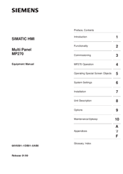 Siemens Multi Panel MP270 SIMATIC HMI Equipment Manual