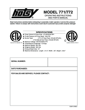 Hotsy 772 Operating Instructions And Parts Manual