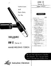 heliarc HW-12 Series 3 Instructions And Parts Data
