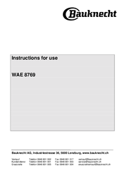 Bauknecht WAE 8769 Instructions For Use Manual