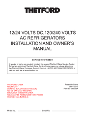 Thetford TRC40 Installation And Owner's Manual