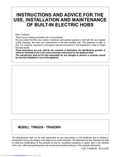 Trieste TR602IX Instructions And Advice For The Use, Installation And Maintenance