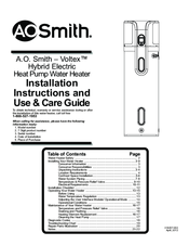 A.O. Smith Voltex Installation Instructions And Use & Care Manual