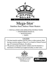 Crown Boiler Mega-Stor MSH-53 Installation And Operating Instructions Manual