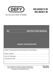 Defy KS 603613 W Instruction Manual