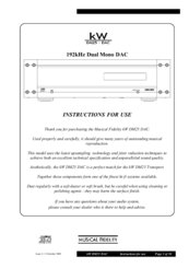 Musical Fidelity kW DM25 Instructions For Use Manual
