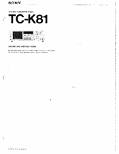 Sony TC-K81 Operating Instructions Manual