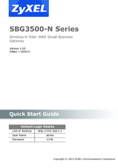 ZyXEL Communications SBG3500-N Series Quick Start Manual