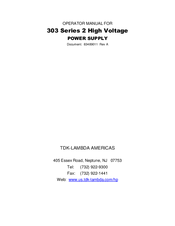 TDK-Lambda 203 Operator's Manual