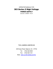 TDK-Lambda 303L Operator's Manual