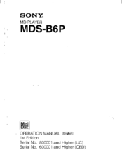 Sony MDS-B6P Operation Manual