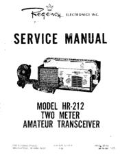 Regency Electronics HR-212 Service Manual