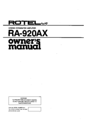 Rotel RA-920AX Owner's Manual