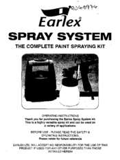 Earlex Spray System Operating Instructions Manual