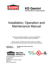 KERR KD Gemini Installation, Operation And Maintenance Manual