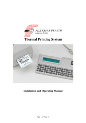 Filterfab Thermal Printing System Installation And Operating Manual