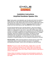 Cycle Sounds Handlebar Speaker Installation Instructions Manual