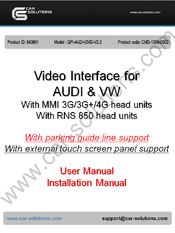 Car Solutions QPI-AUDI-CMD-V2.0 User Manual And Installation Manual