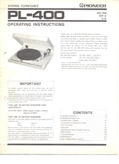 Pioneer PL-4000S Operating Instructions Manual