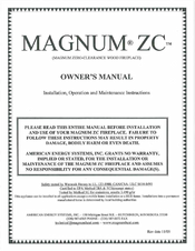 American Energy Systems MAGNUM ZERO-CLEARANCE ZC Owner's Manual