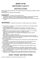 Janome HF106 Instructions For Use Manual