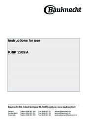 Bauknecht KRIK 2209/A Instructions For Use Manual