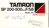 Tamron 31A Owner's Manual