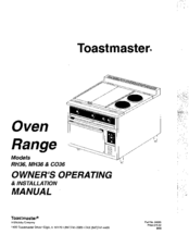Toastmaster RH36 Owner's Operating & Installation Manual