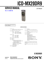 Sony ICD-MX20DR9 Operating Instructions (ICD-MX20) Service Manual