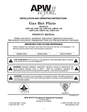 APW Wyott Gas Hot Plate GHPS-2H Installation And Operating Instructions Manual