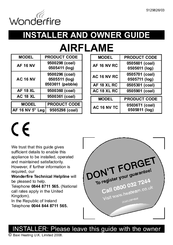 Wonderfire airflame excel mk.3 ac 18xl Installer And Owner Manual