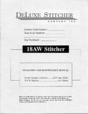 DeLuxe Stitcher 18AW Operation And Maintenance Manual