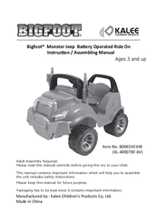 Kalee Bigfoor Monster Jeep B00KD3FJH8 Instruction/Assembling Manual