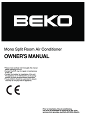 Beko Mono Split Room Air Conditioner Owner's Manual
