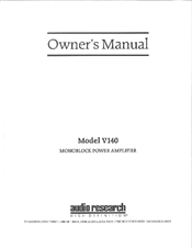 Audio Research V140 Owner's Manual