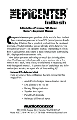 AudioControl Epicenter InDash Owner's Enjoyment Manual