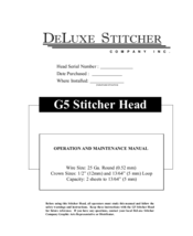 DeLuxe Stitcher G5 Operation And Maintenance Manual