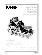 Mk Diamond Products MK-880 Owner's Manual, Parts List And Operating Instructions